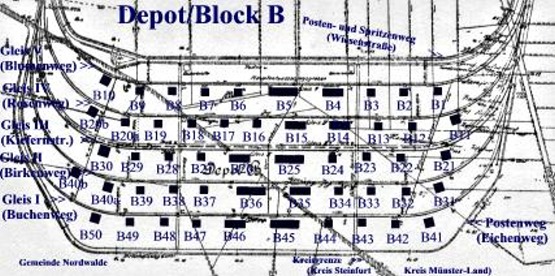 Aus diesen Gleistrassen, an denen die Schuppen standen, wurden die Stra&szlig;en dieses Blocks.
